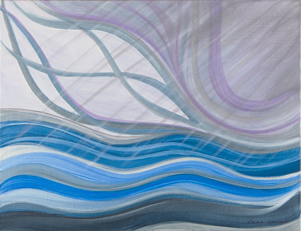 Figurative acrylic painting of a storm over the sea.